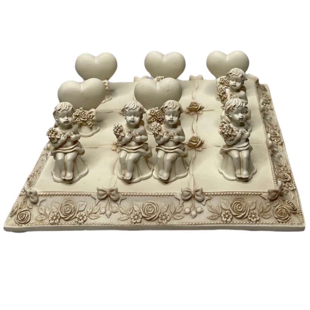 2004 Collectible Avon Ceramic Cherub Tic-Tac-Toe With Decorative Ceramic Board